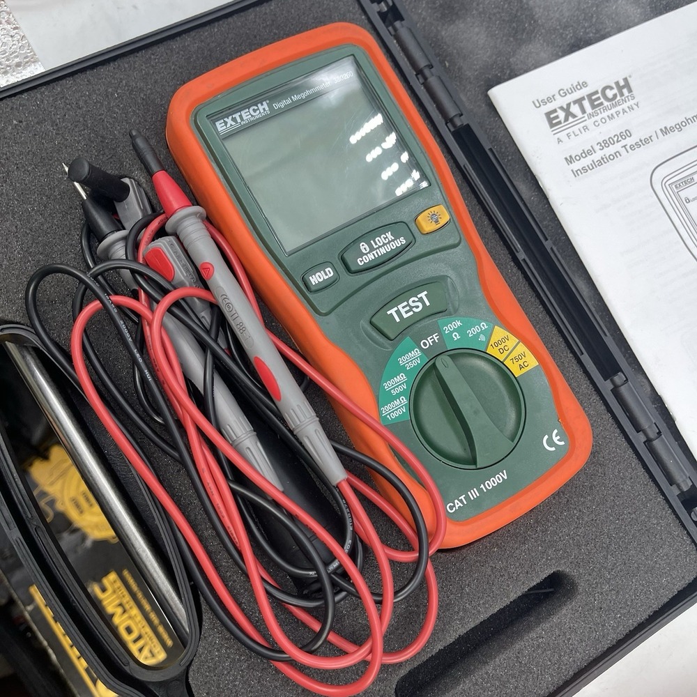 Extech 380260 Digital Megohmmeter Insulation Tester Kit w/ Case, Leads, Manual